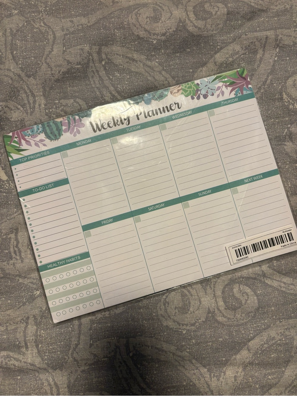 Weekly Planner Notepad – Teal & Floral Layout